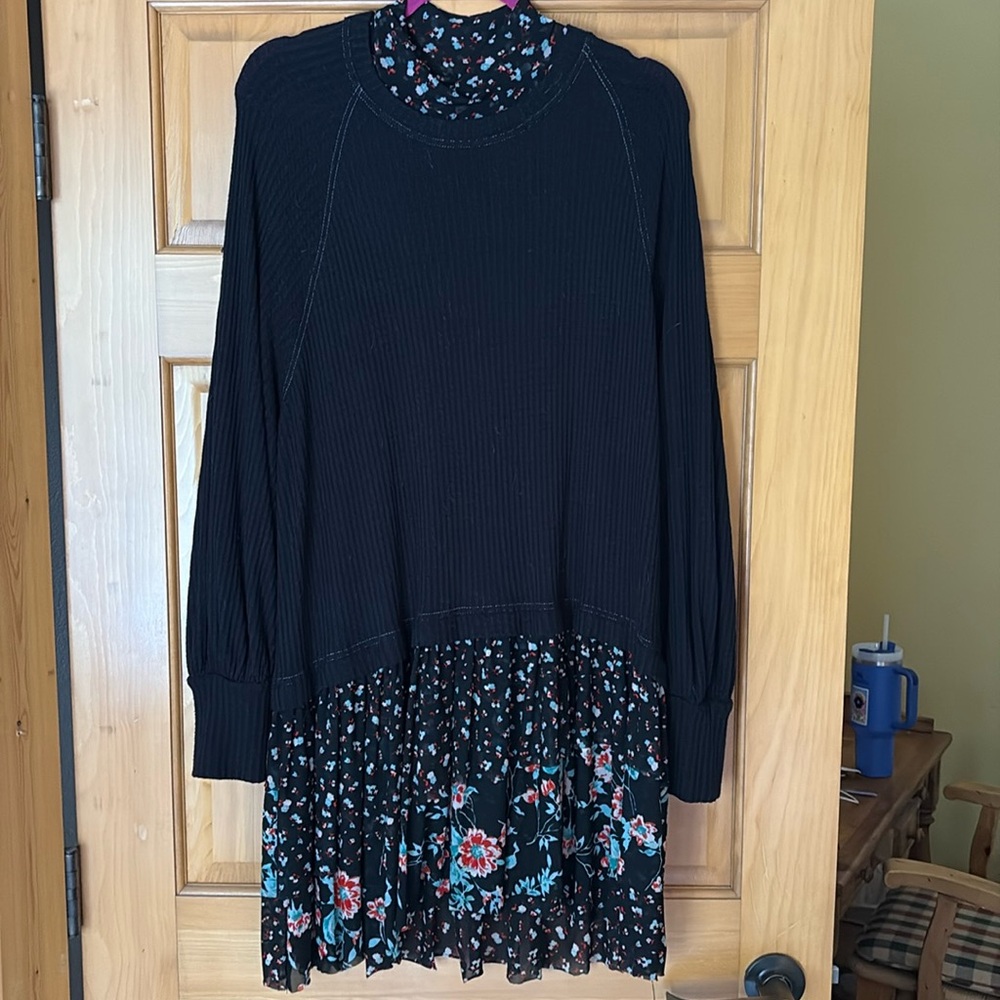 Free People Waffle Layered Shirt Dress Size Large